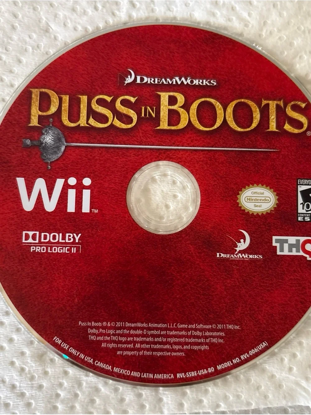 DreamWorks Puss in Boots Wii Game Disc only